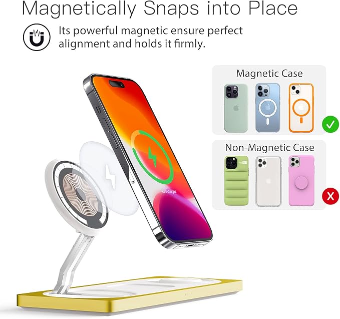 PETINO 3 in 1 Wireless Charging Station for Apple Devices with MagSafe | For iPhone 17/Air/16/15/14/13/12, AirPods & Apple Watch, Foldable Portable Aluminum Charging Stand, Adapter Included