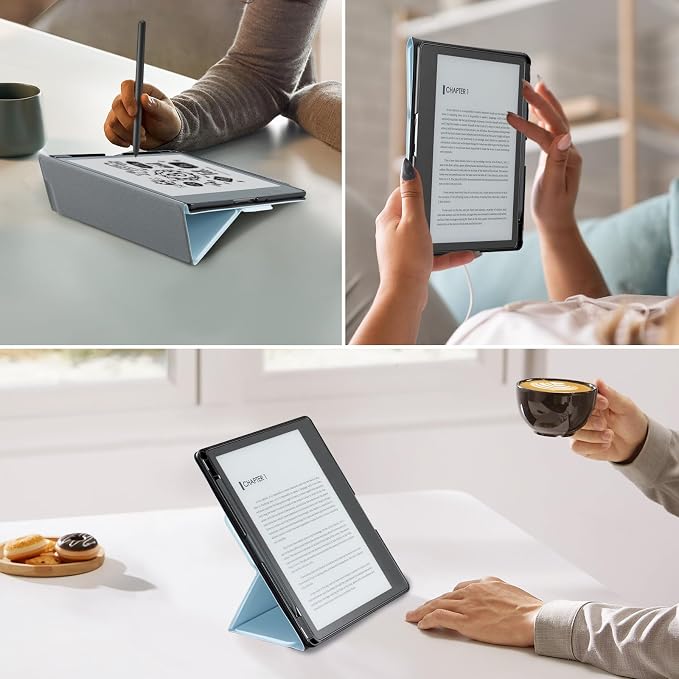 CoBak Case for E-Reader- All New PU Leather Cover with Auto Sleep Wake Feature for E-Reader 10.2" 2022 & 2024 Released with Pen Holder (not Compatible with Remarkable),Sky Blue