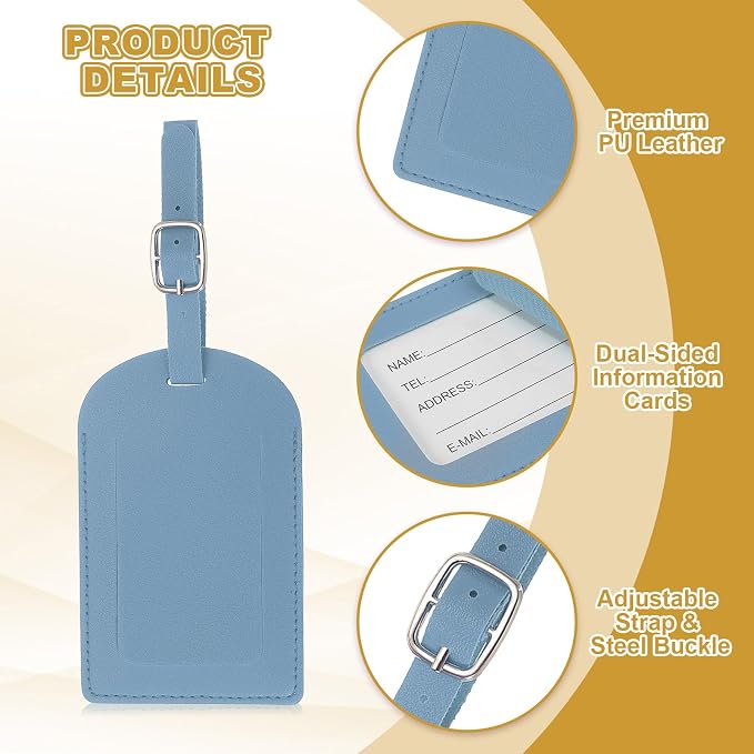 PATIKIL Leather Luggage Tag, 30 Pcs Luggage Tags Pu Bag Tags for Suitcases Airplane Travel Essentials, Haze Blue