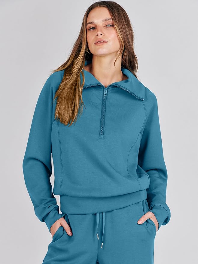 ANRABESS Women’s 2 Piece Outfits Half Zip Sweatshirt & Wide Leg Pants Airport Travel Lounge Matching Sets Sweatsuits Clothing