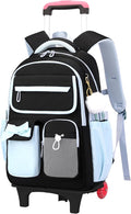 School Backpack with Wheels for Girls Wheeled Bookbags Kids Rolling Backpack for Girls Trolley School Bag, Black Blue 2 Wheels