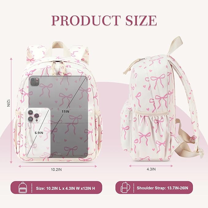 LOIDOU Mini Backpack for Women, 12" Bow Tie Cute Small Backpack for Girls Daily, Lightweight Daypack for Traveling, Casual Bookbag for Kids