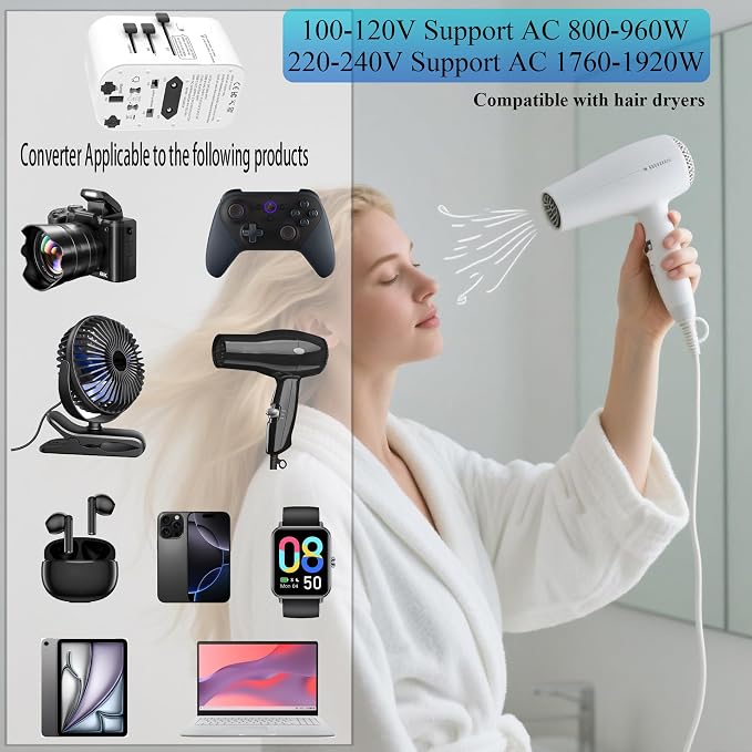 220V to 110V Converter for European Travel,Step Down Voltage Converter US to Europe,Universal Travel Power Adapter with 2 Type C +2 USB A,PD20W,USA/UK/EU/AUS/China Vacation Travel Essentials