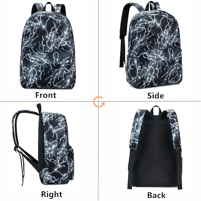 mezhsa Boy School Backpack Elementary Middle Lightning Bookbag Laptop Teenager Waterproof Lightweight Black