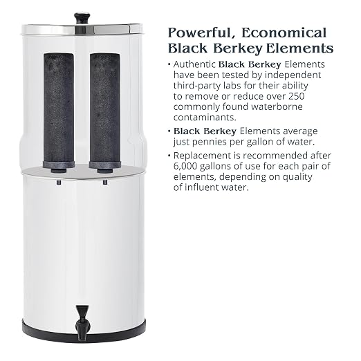 Big Berkey Gravity-Fed Water Filter System with 2 Black Berkey Elements Plus Deluxe 7" Stainless Steel Water View Spigot