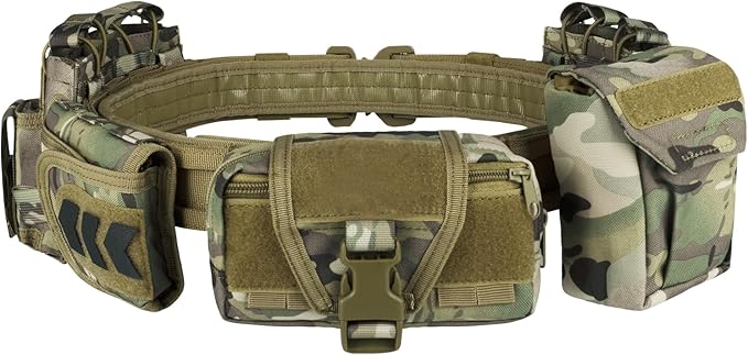 YAKEDA Tactical Battle Belts for Men- Quick Release Trigger Airsoft Belt Heavy Duty Belts with Pouches 7 PCS