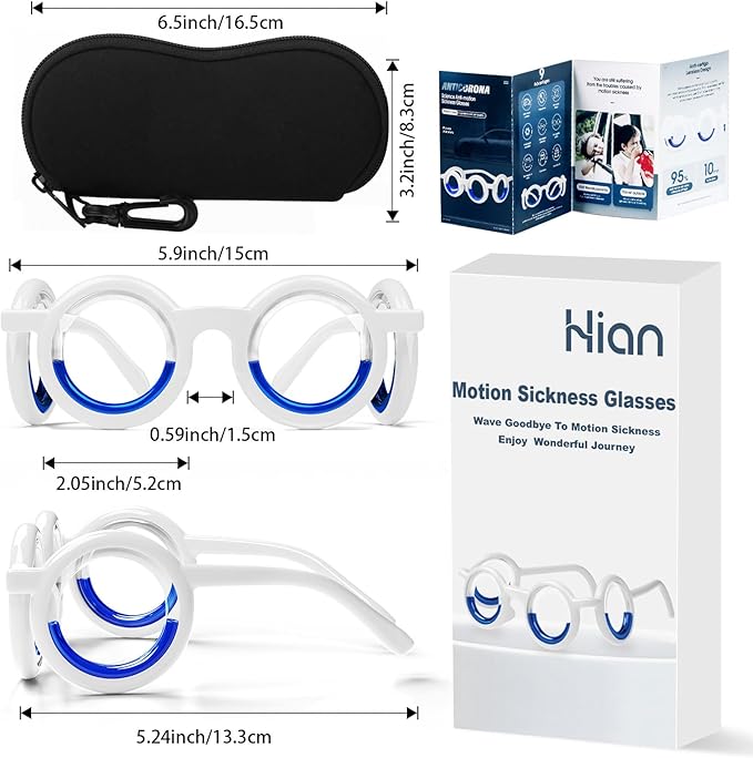 Hion Motion Sickness Glasses,Relieve Carsickness Airsickness Seasickness Glasses,Ultra-Light Portable Nausea Vertigo Glasses, No Lens Liquid Glasses for Adults or Kids(Deep Black-Box