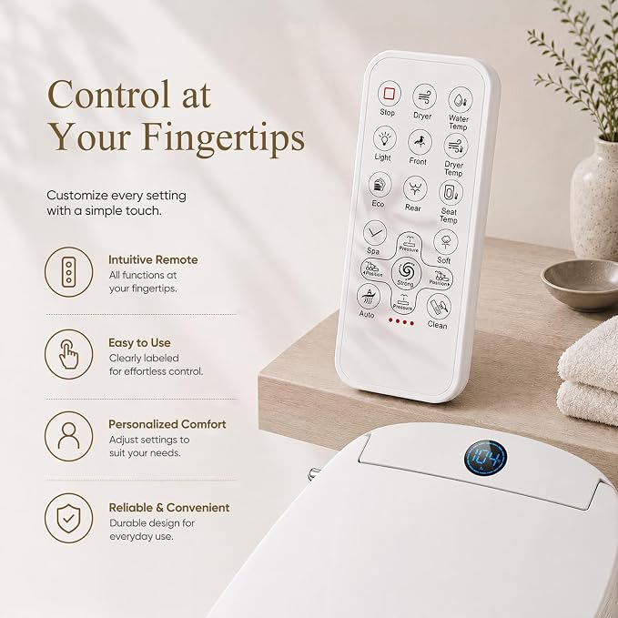 GAICOM Bidet Toilet Seat Elongated, Electric Smart Heated Toilet Seat with Instant Warm Water & Dryer, Multiple Cleaning Modes, Remote Control, Self-Clean Nozzle, Soft Closed, Night Light