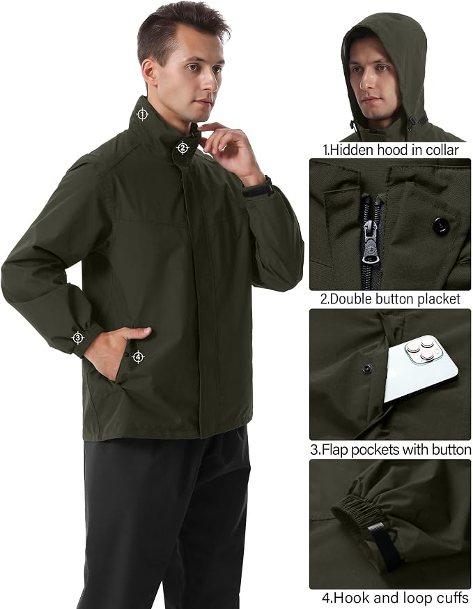 iCreek Rain Suit Waterproof Hooded Rain Gear Breathable Lightweight Packable Rain Jacket Pants Men Women for Hiking Fish Golf