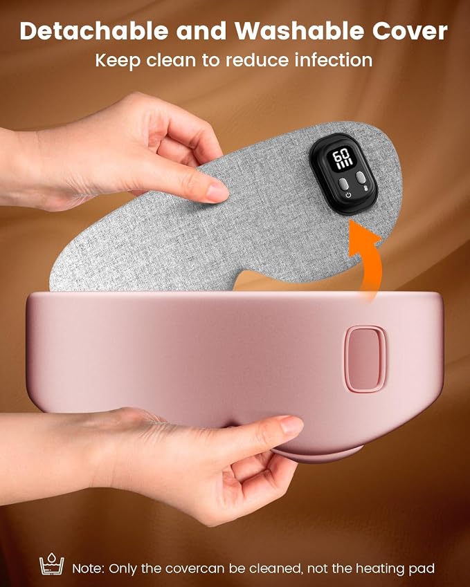 Heated Eye Mask - Cordless Eye Mask for Dry Eyes, Eye Relief, Improved Sleep, Timed Shutdown, 4 Temperature, Washable Eye Heating Pad for Travel, Removable for Cleaning - Dark Pink