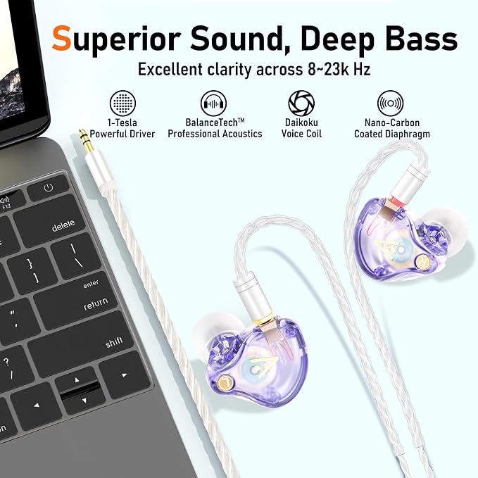 Vibes 202 Wired Earbuds - HiFi in Ear Monitor Headphones – Professional Noise Isolating Ear Buds - Clear Sound, Deep Bass & Comfort-Fit IEM Earphones - MMCX to 3.5mm, Silver Plated Cord, Carrying Case