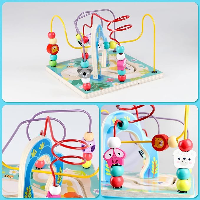 Qilay Wooden Activity Cube for Toddlers, 5 in 1 Multipurpose Abacus Early Educational Montessori Toys, Learning Toys for Kids | Bead Maze, Great for Boys Girls