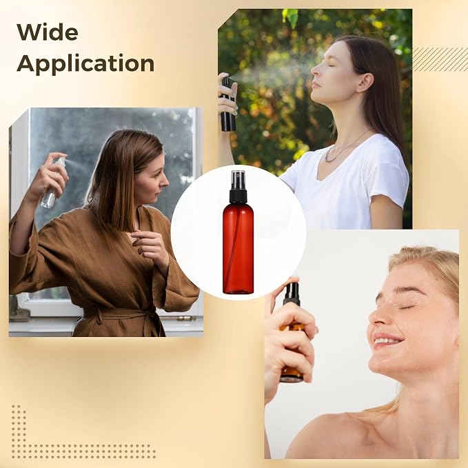 OMISTAR 48 Pcs 4 oz Plastic Spray Bottles - 120 ML Travel Size, Fine Mist Sprayers, Ideal for Perfumes, Cosmetics, Cleaning Solutions, and More, BlackAmber