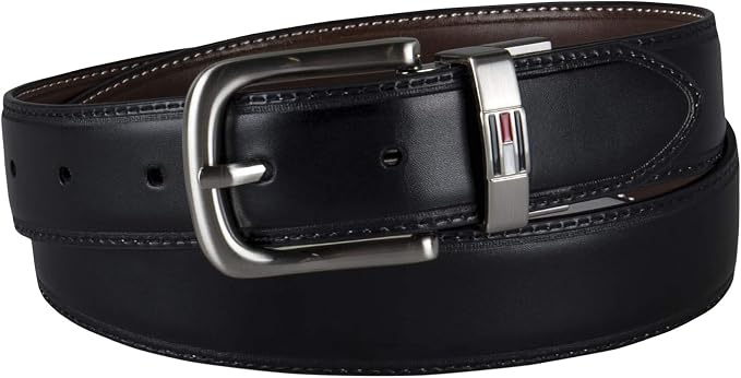 Tommy Hilfiger Men's Reversible Leather Belt, 2‑in‑1 Design for Dress Or Casual Wear