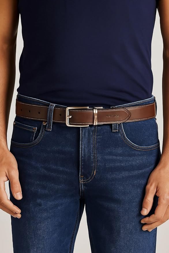 Nautica Men's Reversible Leather Belt | 2-in-1 | Classic | Everyday | Business | Work | Dress | Casual | Metal Buckle