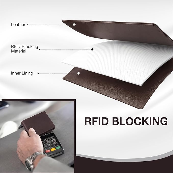 ROGUE WALLET Mens Leather RFID Blocking Wallet for Men - Genuine Top Grain Cow Leather Bifold, 12 Credit Card Slots, 2 ID Windows, Traditional Hip Pocket Billfold - Secure RFID Protection (Brown)