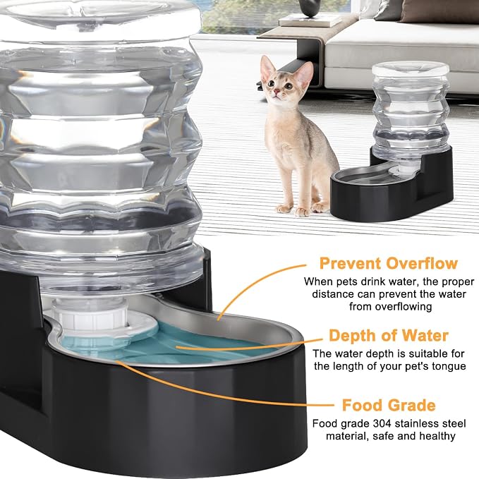 RIZZARI 5L Gravity Pet Water Dispenser with Filter, Stainless Steel Bowl | 5L Long-Lasting Water Supply,Cleaner Drinking Experience,Filtered Fresh Water,Visible Water Level,Designed for Everyday Use