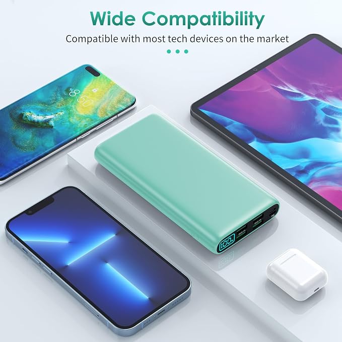 Portable Charger 38800mAh,LCD Display Power Bank,5 USB Outputs Battery Pack Backup, USB-C 3A in&out Travel Essential Portable Phone Charger For iPhone 17/16/15/14/13 Pro,Android Samsung Galaxy-Green
