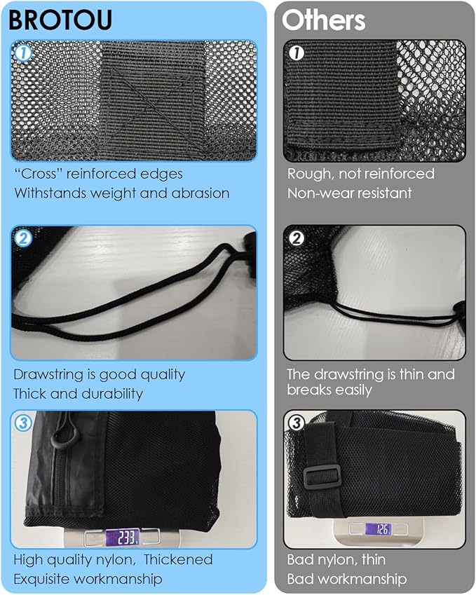 BROTOU Thickened Extra Large Sports Ball Bag Mesh Socce Ball Bag Heavy Duty Drawstring Bags Team Work for Holding Basketball, Volleyball, Baseball, Swimming Gear with Shoulder Strap