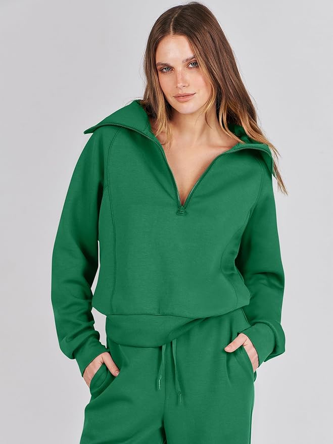 ANRABESS Women’s 2 Piece Outfits Half Zip Sweatshirt & Wide Leg Pants Airport Travel Lounge Matching Sets Sweatsuits Clothing