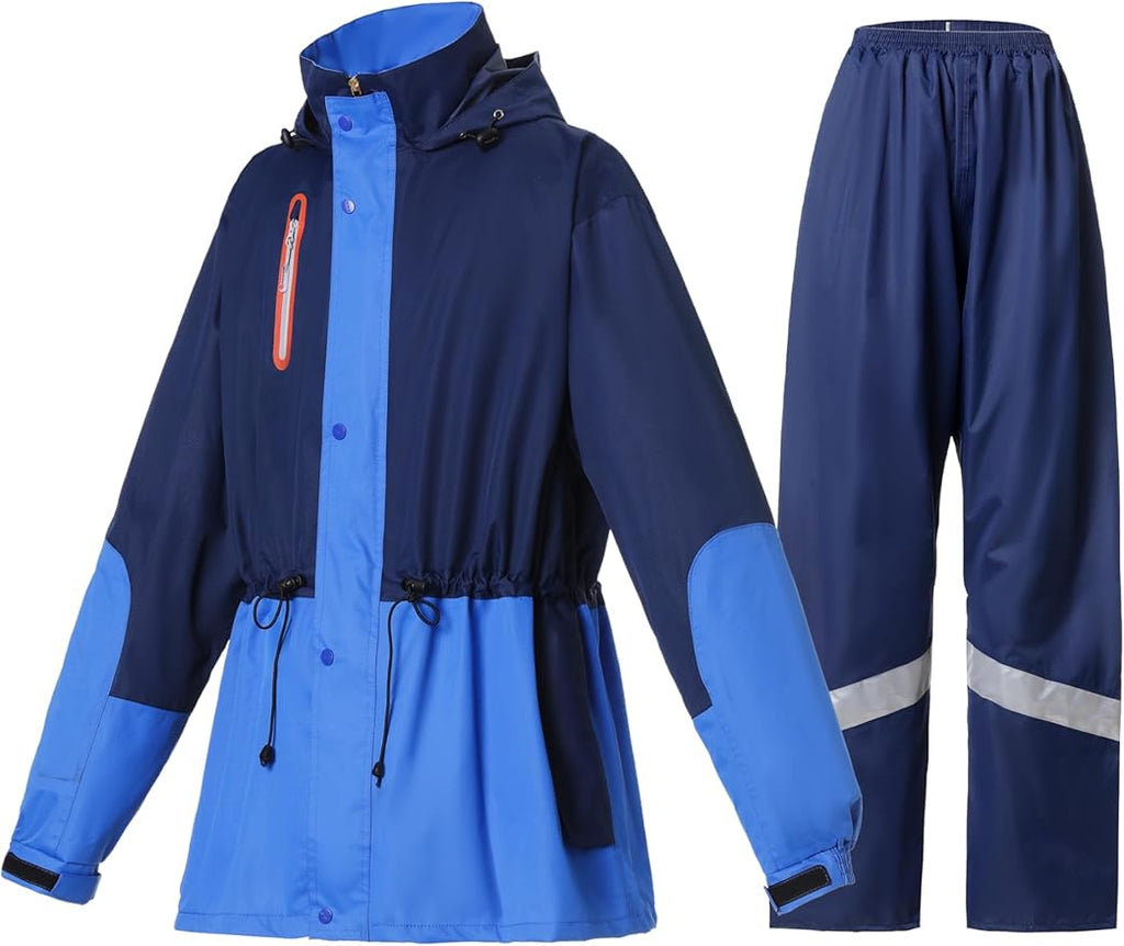 Rain Suit for Women Waterproof Hooded Rain Gear Rain Jacket and Pants 2 Piece Breathable Rain Coat Outdoor
