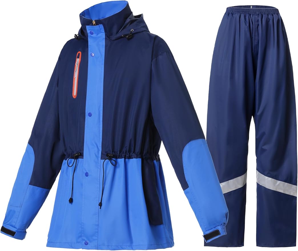 Rain Suit for Women Waterproof Hooded Rain Gear Rain Jacket and Pants 2 Piece Breathable Rain Coat Outdoor
