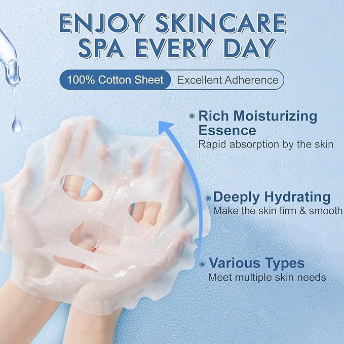 KONEUK 24 Pack Sheet Face Masks Skincare for Women, Hydrating Collagen Essence Face Masks Suitable for All Skin Types, Face Mask Gifts Set for Spa Party, Bulk Facial Masks for Women Skin Care