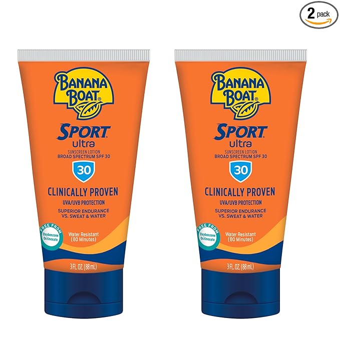 Banana Boat Sport Ultra Sunscreen Lotion SPF 30, Travel Size 3oz Twin Pack, Sweat & Water Resistant Sunblock for Active Lifestyle(Pack of 2)
