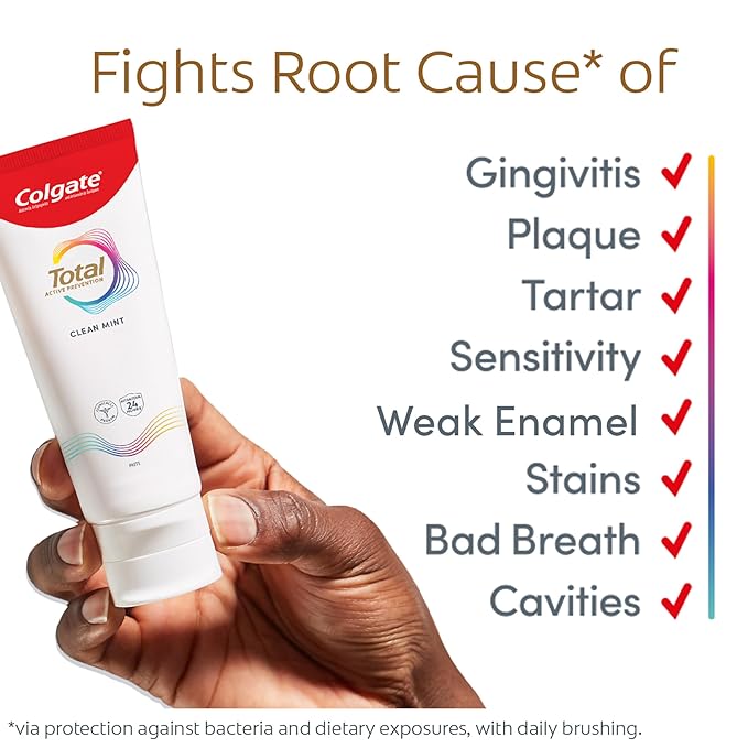 Colgate Total Active Prevention Clean Mint Toothpaste, Anticavity Toothpaste with Fluoride, Clinically Proven to Help Fight Plaque Bacteria, Helps Minimize Bad Breath, 5.1 oz
