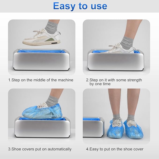 LYSHIYI Shoe Covers Machine Automatic Shoe Cover Dispenser with 200pcs Disposable Plastic Shoe Cover for Home, Office, Supermarket, Factory, Hospital (Silver)