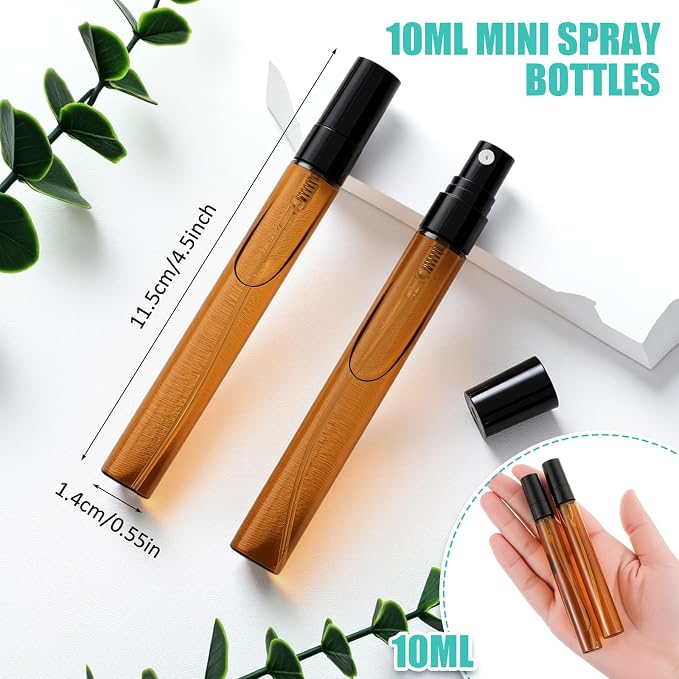 Zhehao 1 Pcs Mini Spray Bottles 10 ml Clear Glass Perfume Bottles Refillable Fine Mist Perfume Atomizer Portable Empty Sample Containers for Cleaning, Essential Oils, Travel (Amber)