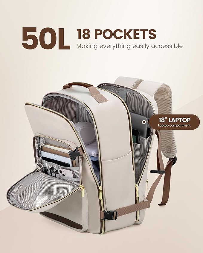 LOVEVOOK 50L Travel Backpack Flight Approved Carry on Backpack,3 Packing Cubes,Waterproof Personal Item Travel Bag,TSA Carry on Luggage Suitcase Travel Essentials,Gifts for Women & Men,fits 18" Laptop