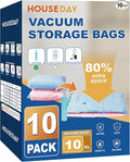 HOUSE DAY 10 Jumbo Vacuum Storage Bags with Pump,Space Saving Vacuum Seal Bags For Clothing Travel, Vacuum Storage Bags For Clothes, Comforters, Blankets, Pillows, Bedding, Moving, Travel, Hand Pump