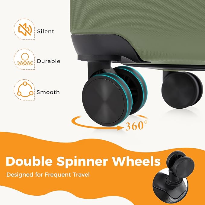NEWBULIG 24 Inch Checked Luggage, ABS Hard Shell Lightweight Rolling Expandable Suitcase with Smooth Spinner Wheels and TSA Lock for Business Trips and Daily Vacations, Green