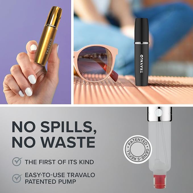 Travalo LUX Perfume Atomizer - Leak-Proof and TSA Approved for Air Travel - Reusable Airtight Easy Fill Mini Pump Sprayer - Lightweight Portable - Brushed Polished Metal Alloy Outer Shell - Silver