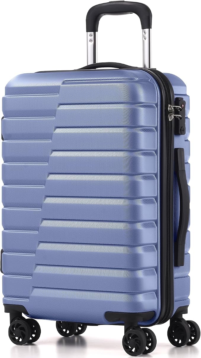Coolife Carry On Luggage Airline Approved with Spinner Wheels, Hard Shell Suitcase TSA Lock Lightweight Travel Luggage 20-inch,Blue
