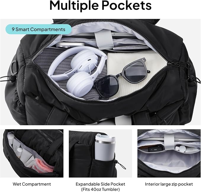 TOPEAST Weekender Bag for Women, Lightweight Puffer Travel Duffle Carry On Bag with Wet Pocket & 40oz Tumbler Pocket, Airline Approved Personal Item Overnight Bag