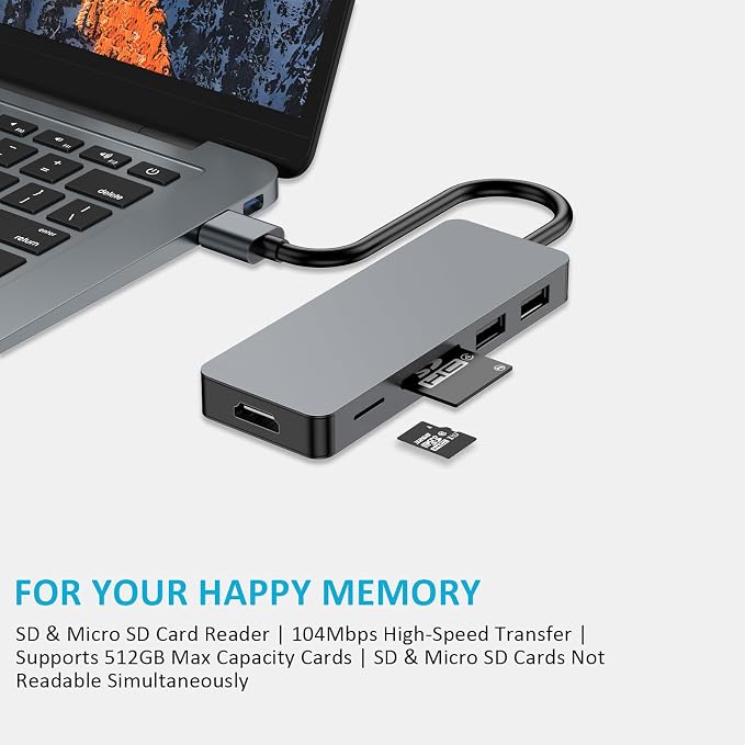 USB 3.0 A-Hub, 5-in-1 Multiport Adapter with HDMI, 2X USB2.0, SD/TF Card Reader, Docking Station for Laptop, Monitor, Desktop & TV, Compatible with Windows/Mac OS