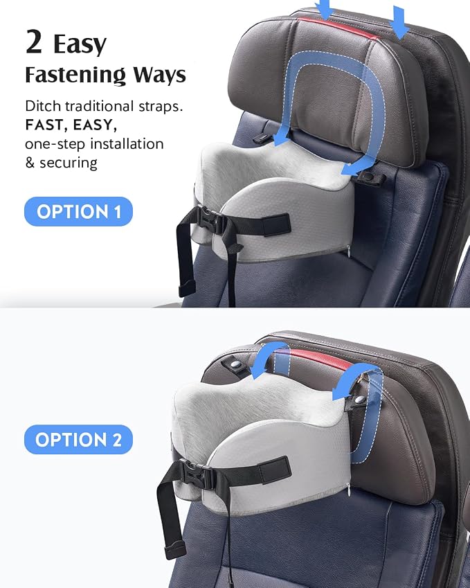 YFONG Travel Pillow for Long Flights, Patented 360° Ergonomic Sleeper Hold Head Support System with Memory Foam Neck Pillow & 3D Sleep Mask, Prevent Head Bobbing for Airplane & Road Trip, Grey