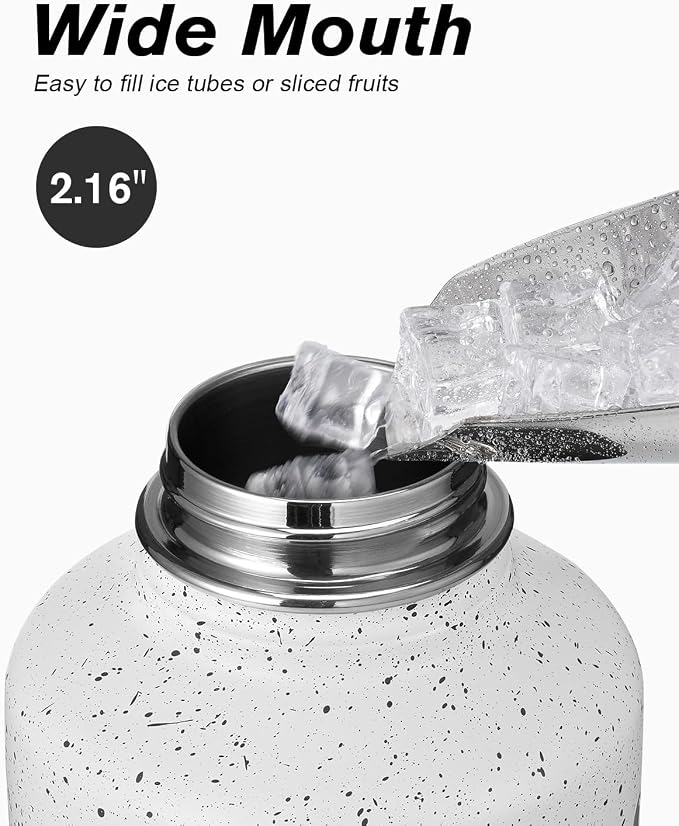 Half Gallon Water Bottle Insulated with Straw&3 Lids, Coolflask 64 oz Water Jug Galaxy Large Metal Stainless Steel flask for Gym, Sports and Office, Keep Cold 48H Hot 24H, Arctic White