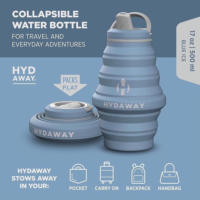 HYDAWAY Hydration Travel Pack - 17oz Collapsible Water Bottle with Flip-Top Lid and Protective Travel Case - BPA-Free, Leak-Resistant, and TSA-Friendly for Commuting, Hiking, and Traveling