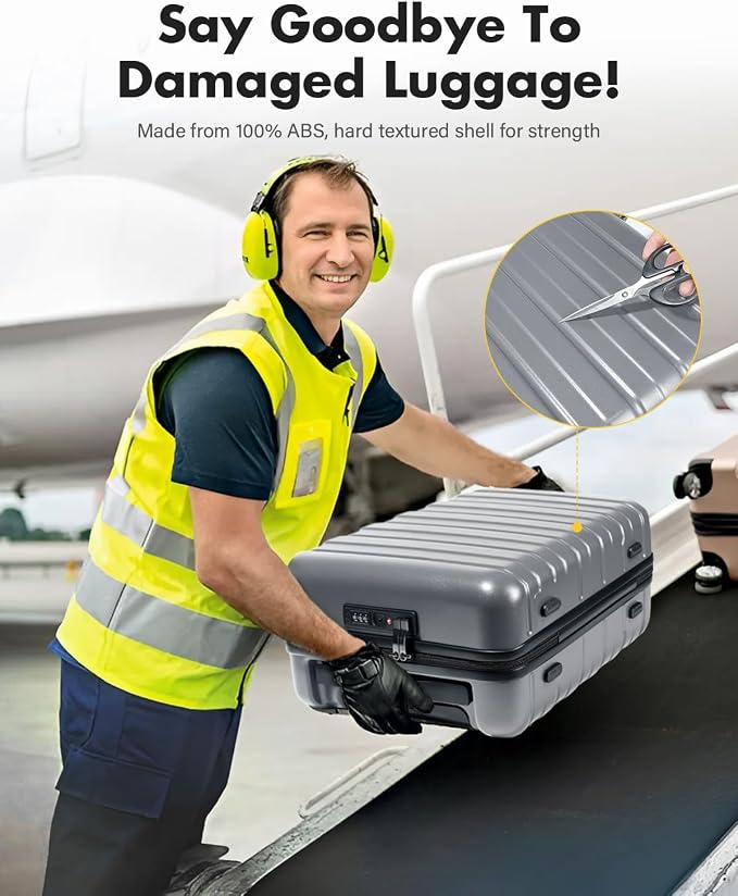 Lekesky 18 Inch Expandable Carry On Luggage Airline Approved, Hard Shell Suitcase with TSA Lock, Lightweight Spinner Wheels for Travel Weekend Trips Men Women, Grey