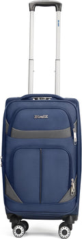20" Luggage, Softside Suitcase with LOCK,Expandable Luggage w/Double Spinner Wheels, Lightweight Rolling Suitcases for Travel Carry On Luggage（Navy-Grey,20in）