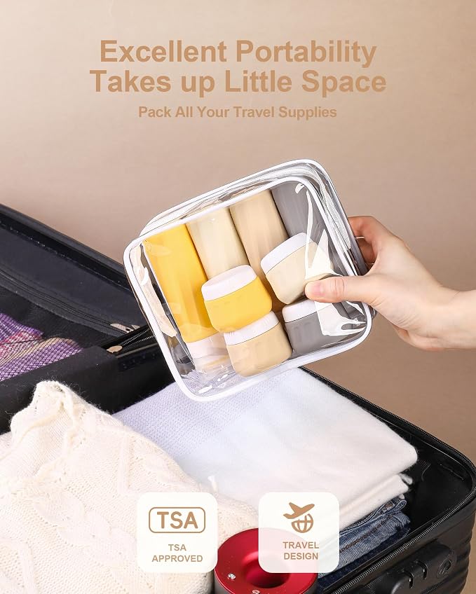 Mrsdry Travel Size Toiletries 8 Pack, TSA Approved 3oz/1oz Silicone Squeezable Creams Jars with Clear Travel Bag