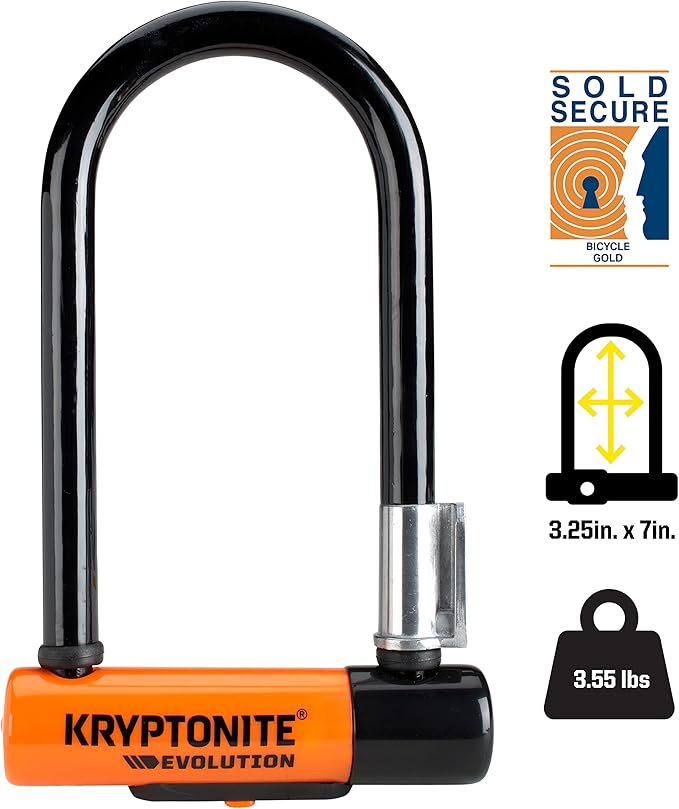 Kryptonite Evolution Mini-7 Bike U-Lock, 13mm Steel Shackle, 4 ft Cable | bike-locks