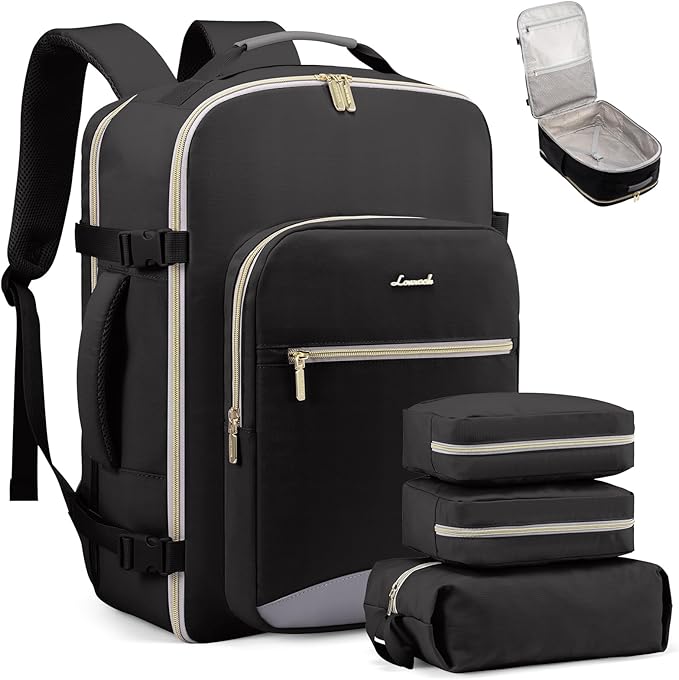 LOVEVOOK 40L Travel Backpack Flight Approved Carry on Backpack,3 Packing Cubes,Waterproof Personal Item Travel Bag,TSA Carry on Luggage Suitcase Travel Essentials,Gifts for Women & Men,fits 17" Laptop