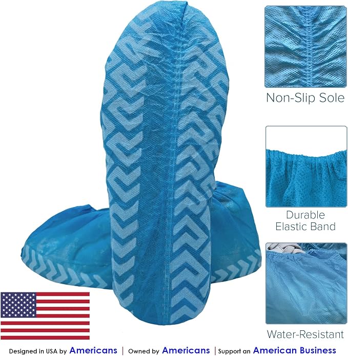 INNOVATIVE HAUS 100 Pack Extra Large Disposable Boot and Shoe Covers - Black and Blue Non-Slip, Water Resistant, Indoor Use