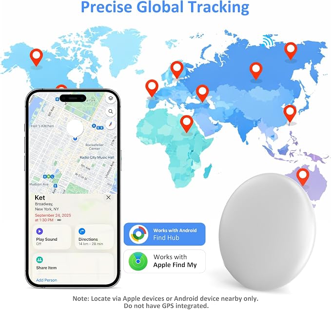 Smart Tracker Tags –Bluetooth Item Finder for iOS & Android | Works with Apple Find My & Android Find My Device, Luggage Tracker for Keys, Wallet, Backpack & Suitcase, Anti-Lost Tag (1, White)