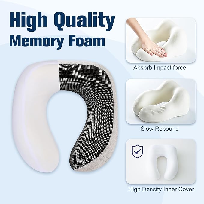Cirorld Neck Pillow for Traveling, Travel Pillows for Airplanes,100% Pure Memory Foam Travel Neck Pillow, Adjustable Flight Pillow, Portable Plane Accessories with Eye Mask, Earplugs, Carry Bag