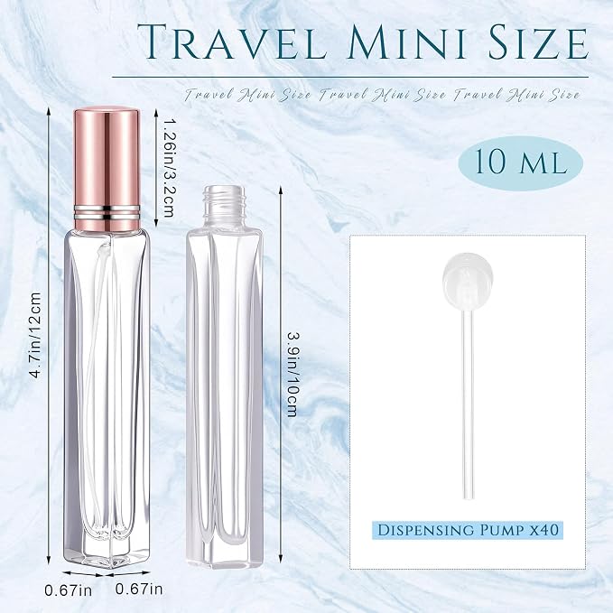 Domensi 40 Pcs 10/15/20/30 ml Perfume Travel Refillable Glass Bottles Spray Bottle Perfume Atomizer for Cologne Dispenser Leak-proof Fragrance Bottles Atomizer Pump Kit (10 ml,Rose Gold)